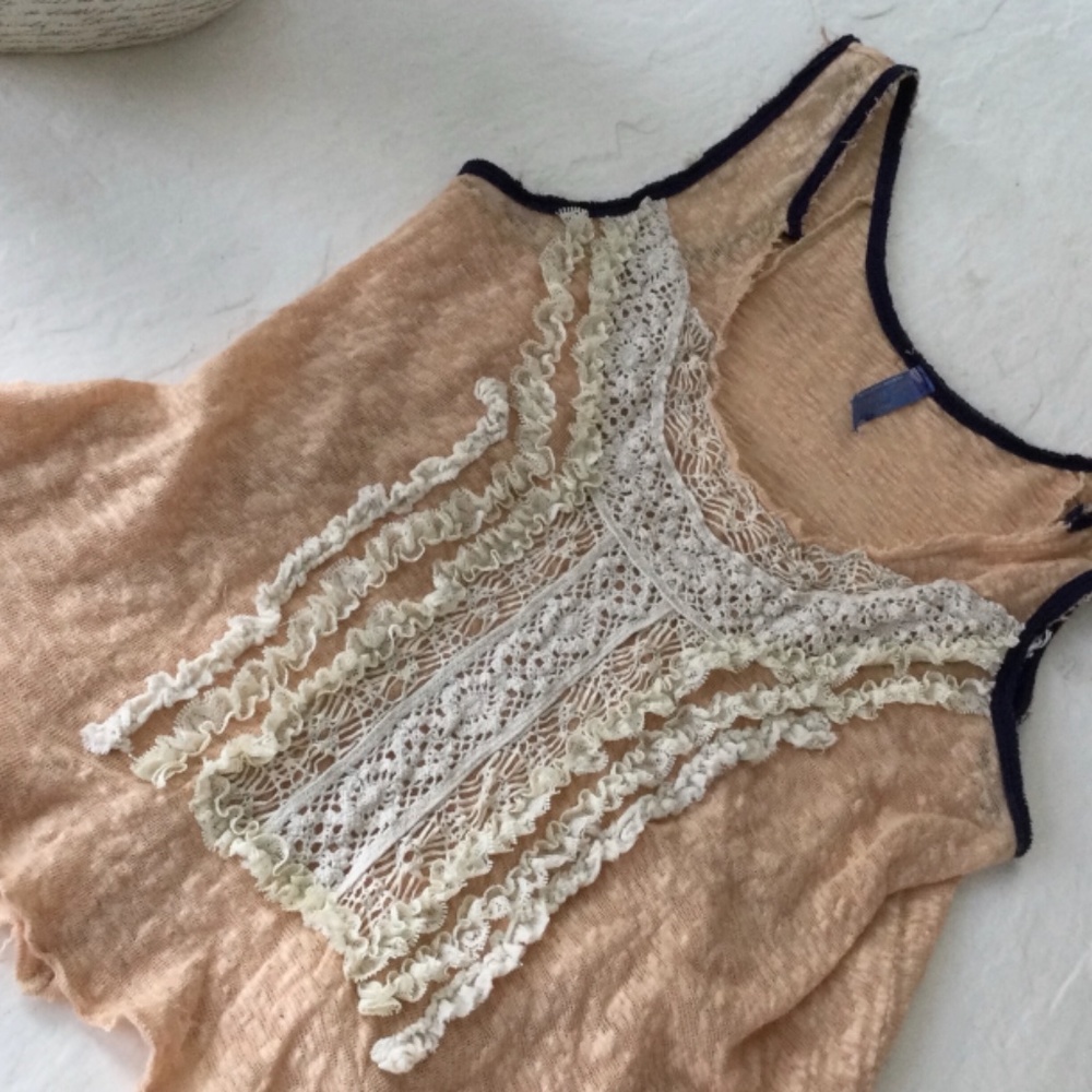 Free People Asymmetrical Gauzy Lace Top - Picture 2 of 9